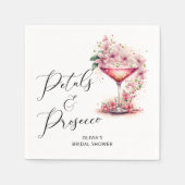 ピンクフローラ花びらとプロセッコブライダル スタンダードカクテルナプキン (正面)