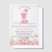 ピンクフローラ花びら&プロセッコブライダルシャワー ベラム紙招待状 (オフセット)
