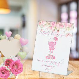 ピンクフローラ花びら&プロセッコブライダルシャワー 台座サイン