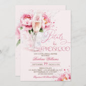 ピンクフローラ花びら&プロセッコブライダルシャワー 招待状 (正面/裏面)