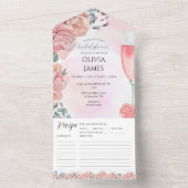 ピンクフローラ花びら&プロセッコ夏ブライダルシャワー オールインワン招待状 (内側)