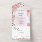 ピンクフローラ花びら&プロセッコ夏ブライダルシャワー オールインワン招待状 (内側)