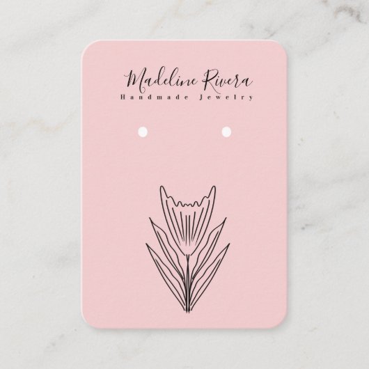 ピンクフローラ花手製イヤリング表示カード コーリングカード (正面)