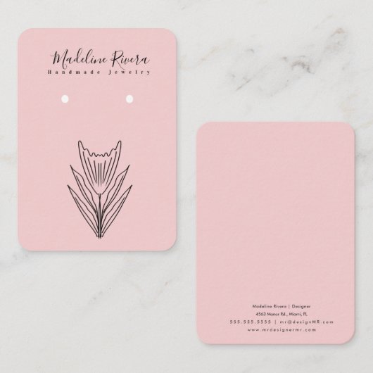 ピンクフローラ花手製イヤリング表示カード コーリングカード (正面/裏面)