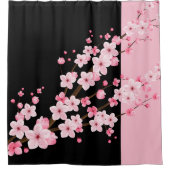 ピンクフローラ花黒&ピンクタオル シャワーカーテン (正面)