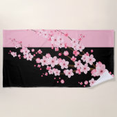 ピンクフローラ花黒&ピンクタオル ビーチタオル (正面)