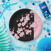 ピンクフローラ花黒&ピンクタオル ペーパープレート (パーティー)