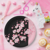ピンクフローラ花黒&ピンクタオル ペーパープレート (パーティー)
