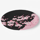 ピンクフローラ花黒&ピンクタオル ペーパープレート (アングル)