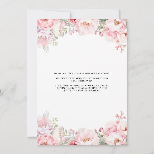 ピンクフローラ茶と花嫁はブライダルシャワー 招待状 (裏面)