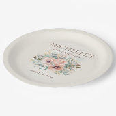 ピンクフローラ葉グリッター40歳の誕生日 ペーパープレート (アングル)