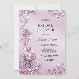ピンクフローラ葉ブライダルシャワー 招待状