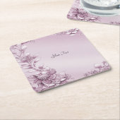 ピンクフローラ葉紙コースター スクエアペーパーコースター (アングル)