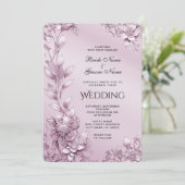 ピンクフローラ葉結婚式招待状 招待状 (スタンド正面)