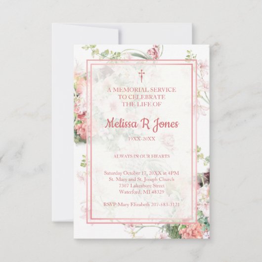 ピンクフローラ葬式お祝いザ・ライフ親愛・ワン ノートカード (正面)