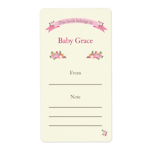ピンクフローラ蔵書票 ラベル (正面)