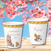 ピンクフローラ薄紫ティーパーティーブライダルシャワー紙Cu 紙コップ
