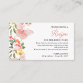 ピンクフローラ蝶ブライダルシャワーレシピ要求 エンクロージャーカード (正面)