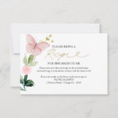 ピンクフローラ蝶ブライダルシャワーレシピ要求 招待状 (正面)