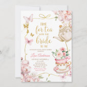 ピンクフローラ蝶ブライダルシャワー茶パーティー 招待状 (正面)