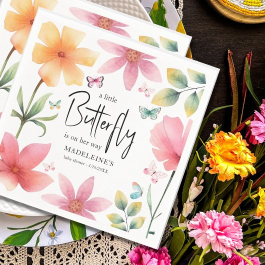 ピンクフローラ蝶ベビーシャワー スタンダードカクテルナプキン