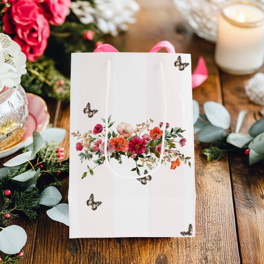 ピンクフローラ蝶 ミディアムペーパーバッグ