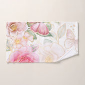 ピンクフローラ蝶 – 金ゴールドグリッター白 バスタオルセット (ハンドタオル)