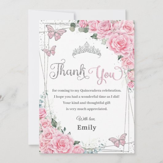 ピンクフローラ蝶Sweet sixteenキンセアニラ サンキューカード (正面)