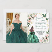 ピンクフローラ蝶Sweet sixteen16th写真 招待状 (正面)