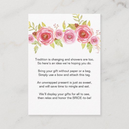 ピンクフローラ表示ブライダルシャワー要求ラベル3605 エンクロージャーカード (正面)