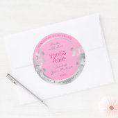 ピンクフローラ製品包装ラベルシルバーフレーム ラウンドシール (封筒)