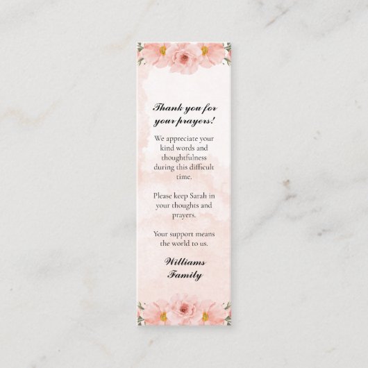 ピンクフローラ記念祈りの言葉カスタムカードブックマーク コーリングカード (正面)