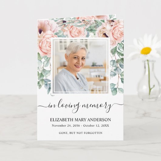 ピンクフローラ記念葬式プログラム カード (小さな植物)