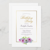 ピンクフローラ誕生日パーティー 招待状 (正面/裏面)