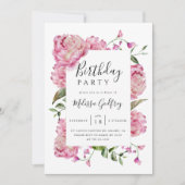 ピンクフローラ誕生日パーティー 招待状 (正面)