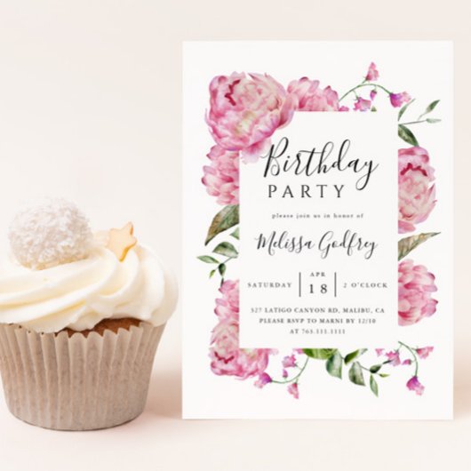 ピンクフローラ誕生日パーティー 招待状