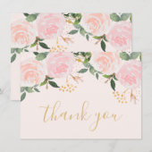 ピンクフローラ誕生日フラットサンキューカード サンキューカード (正面/裏面)