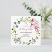 ピンクフローラ誕生日招待状 招待状 (スタンド正面)