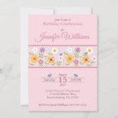 ピンクフローラ誕生日招待状 招待状 (正面)