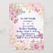 ピンクフローラ誕生日招待状：最適 シーズンカード (正面/裏面)