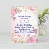 ピンクフローラ誕生日招待状：最適 シーズンカード (スタンド正面)