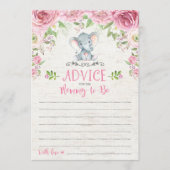 ピンクフローラ象アドバイスカード赤ちゃんシャワーゲーム アドバイスカード (正面)