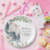 ピンクフローラ象ガールベビーシャワー誕生日 ペーパープレート (パーティー)