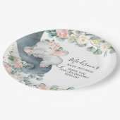 ピンクフローラ象ガールベビーシャワー誕生日 ペーパープレート (アングル)