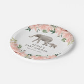 ピンクフローラ象ガールベビーシャワー ペーパープレート (アングル)