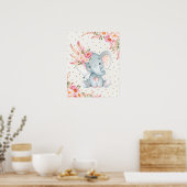 ピンクフローラ象子供部屋アートボホーフローラデコール ポスター (キッチン)