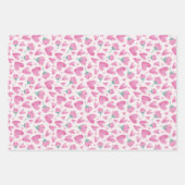 ピンクフローラ赤いハートスウィートバレンティンズデイパターン ラッピングペーパーシート (正面3)