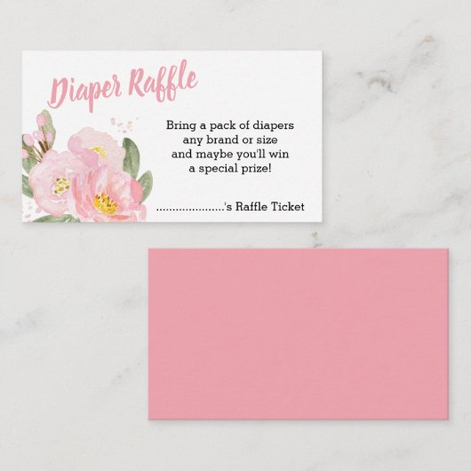 ピンクフローラ赤ちゃんシャワーおむつラッフル エンクロージャーカード (正面/裏面)