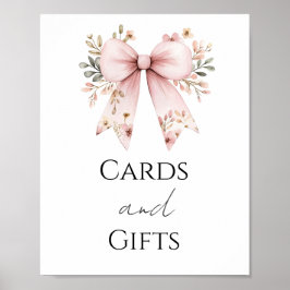 ピンクフローラ赤ちゃんシャワーカードとギフトパーティーサイン ポスター