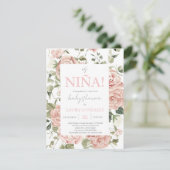 ピンクフローラ赤ちゃんシャワーガールスペインの 招待状 (スタンド正面)